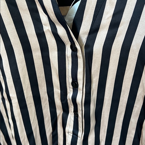 NWT weekend stories black and tan striped satin shirt dress - Picture 4 of 8